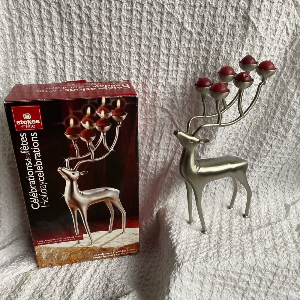 Vintage Stokes reindeer candelabra candle holder new